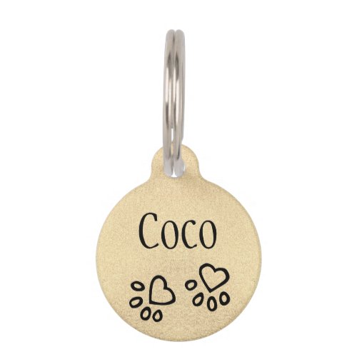 Glam Faux Gold Paw Prints and Name Personalized Pet ID Tag