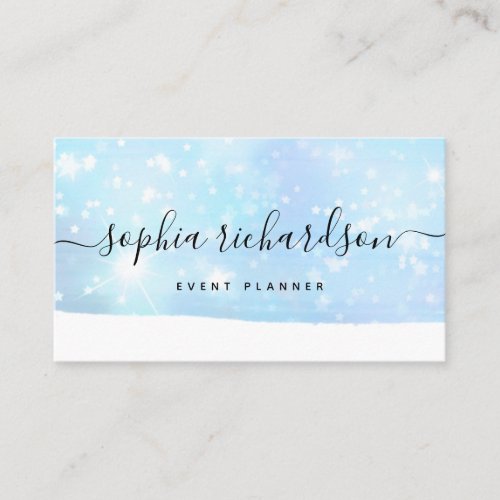 Glam Faux Iridescent Blue with Trendy Script Business Card