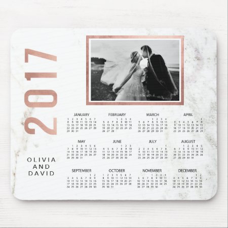 Glam Faux Rose Gold And Marble 2017 Photo Calendar Mouse Pad