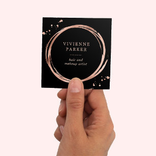 Glam Faux Rose Gold Look on Black Square Business Card