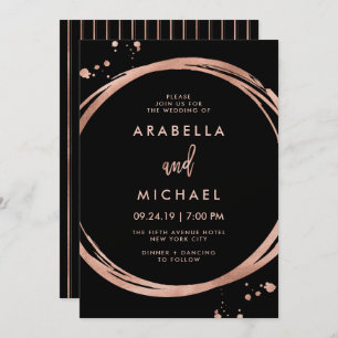 Glam Faux Rose Gold Look on Black Wedding Invitation