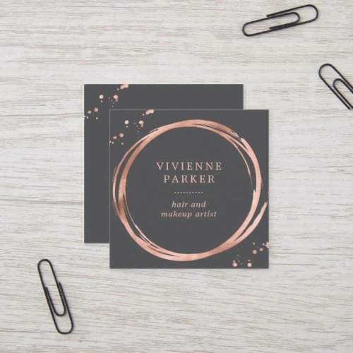 Glam Faux Rose Gold Look on Charcoal Gray Square Business Card