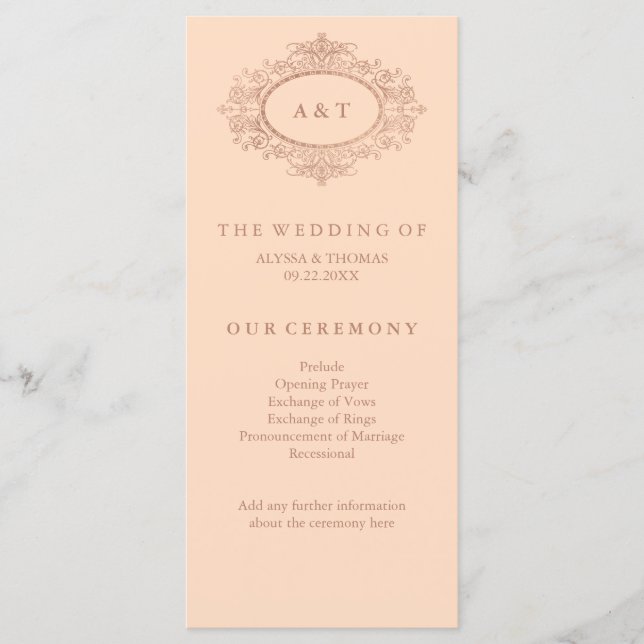 Glam Faux Rose Gold on Blush Pink Wedding Program (Front)