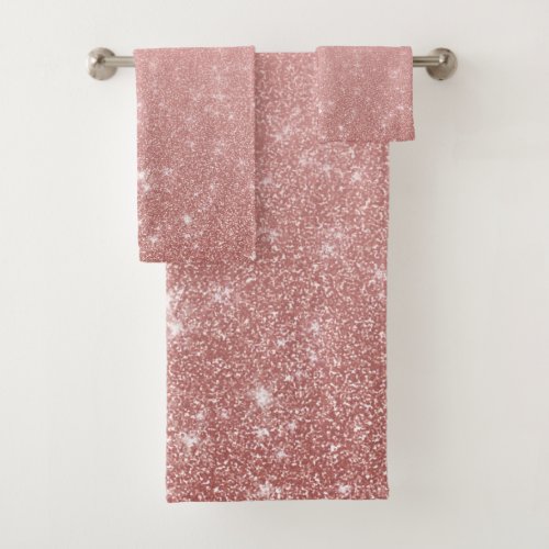 Glam Faux Rose Gold Pink Glitter Ombre Bath Towel Set