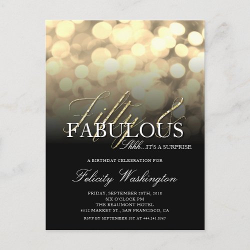 Glam Fifty  Fabulous Surprise Birthday Party Invitation Postcard