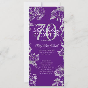 Glam Floral 70 Birthday Program Silver Purple Menu