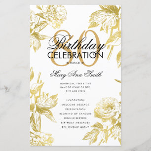 Glam Floral 80th Birthday Program Gold Menu