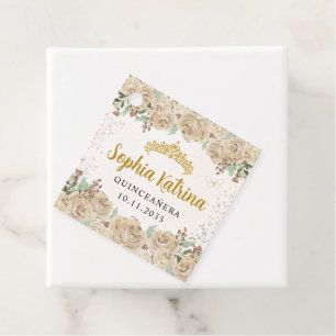 Glam Floral Gold Princess Quinceanera Birthday Favor Tags