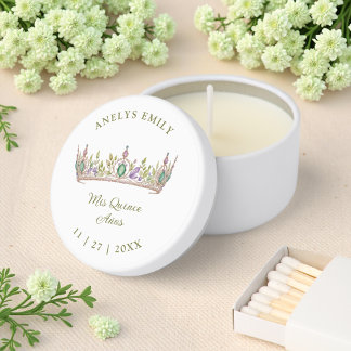 Glam Floral Lilac & Green Princess Tiara XV Mini Candle Favors