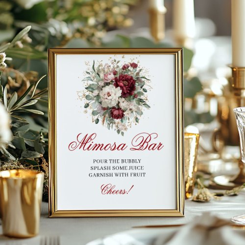 Glam Floral Mimosa Bar Blush Burgundy Gold Sign