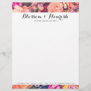 Glam Floral Roses Trendy Modern Florist & Boutique Letterhead