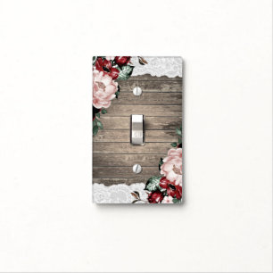 Glam Floral Rustic Wood & Lace Barn Chic Farmhouse Light Switch Cover