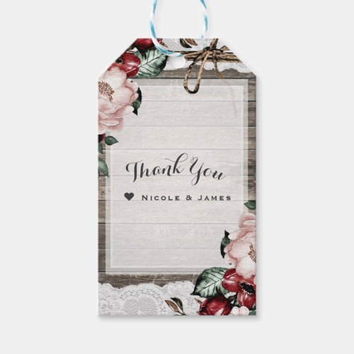 Glam Floral Rustic Wood  Lace Barn Wedding Gift Tags