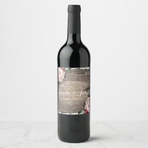 Glam Floral Rustic Wood & Lace Barn Wedding Wine Wine Label