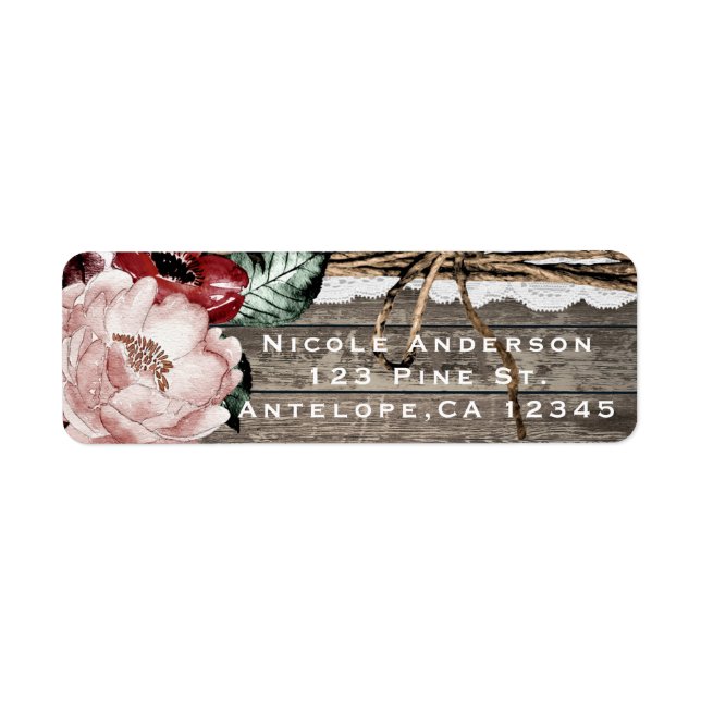 Glam Floral Rustic Wood & Lace Wedding Invitation Label (Front)