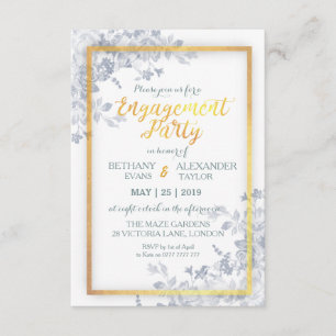 Glam Flower Gold Frame Calligraphy Engagement Card