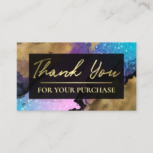 Glam Galaxy Gold Ink Thank You For Your Purchase Business Card