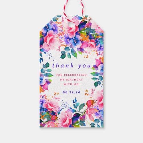 Glam Garden Watercolor Floral Birthday Thank You  Gift Tags