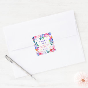 Glam Garden Watercolor Floral Birthday Thank You Square Sticker