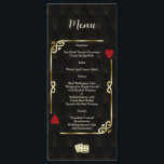 Glam Gatsby Casino Las Vegas Poker Wedding Menu<br><div class="desc">Unique Casino Royale and Great Gatsby themed card design. It features vintage art deco style, a Roaring 1920's old Hollywood broken frame with faux gold foil Fleur-de-lis, red hearts, Q and K on two corners (simulating playing cards). On the back faux gold Art Deco pattern, initials. Use Personalize tool to...</div>