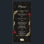 Glam Gatsby Casino Las Vegas Poker Wedding Menu<br><div class="desc">Unique Casino Royale and Great Gatsby themed card design. It features vintage art deco style, a Roaring 1920's old Hollywood broken frame with faux gold foil Fleur-de-lis, red hearts, Q and K on two corners (simulating playing cards). On the back faux gold Art Deco pattern, initials. Use Personalize tool to...</div>