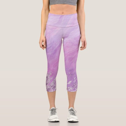 Glam Geode Agate Abstract Marble Amethyst Plum Capri Leggings