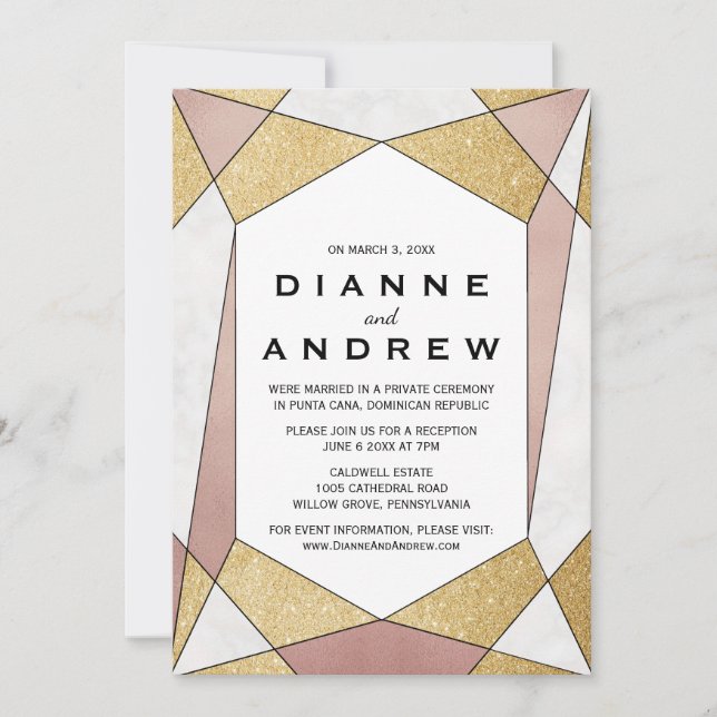 Glam Geometric Diamond Elopement Reception Invitation (Front)