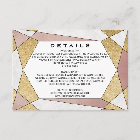 Glam Geometric Diamond Wedding Details Enclosure Card