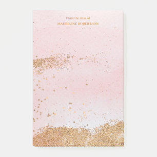 Glam Girl Pink Gold Sparkles Personalized Name Post-it Notes