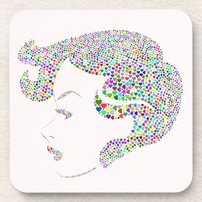 Glam girl with hearts beverage coaster (Front)