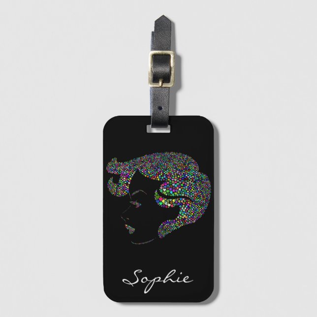 Glam girl with hearts luggage tag (Front Vertical)