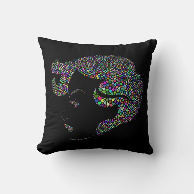 Glam girl with hearts throw pillow (Front)