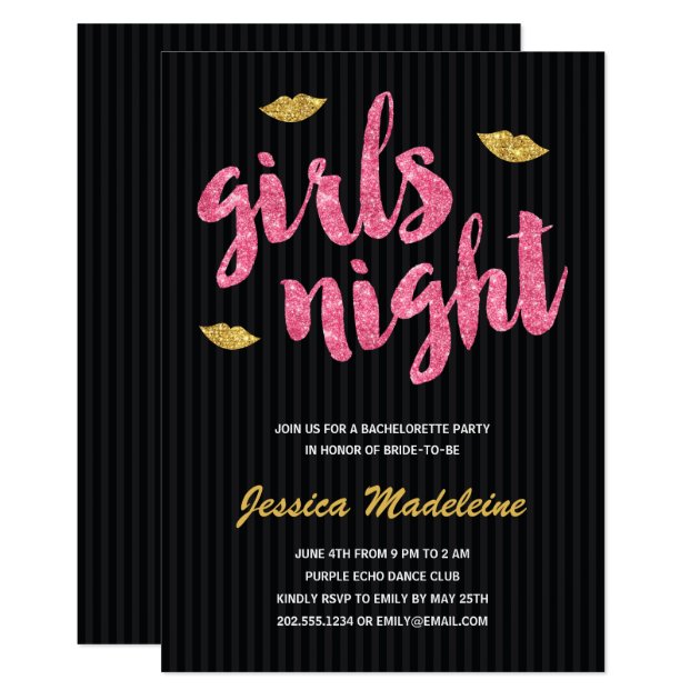 Glam Girls Night | Glitter Look Bachelorette Party Invitation