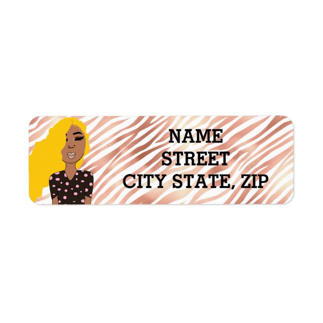 Glam Girls Rose Gold Wavy Lined Return Address Label (Front)