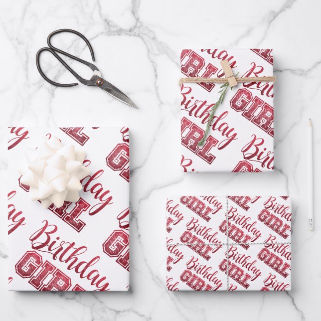 Glam Girly Birthday Girl Quote Red Glitter Wrapping Paper Sheets (Front)