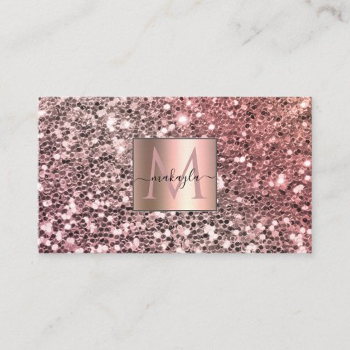 Glam Girly Blush Pink Gitter Design Name Monogram Business Card