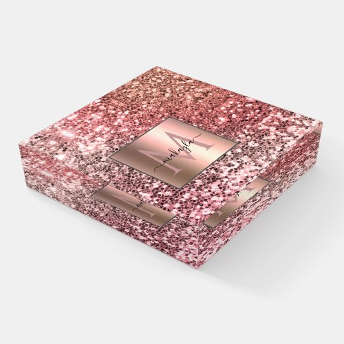 Glam Girly Blush Pink Gitter Design Name Monogram Paperweight