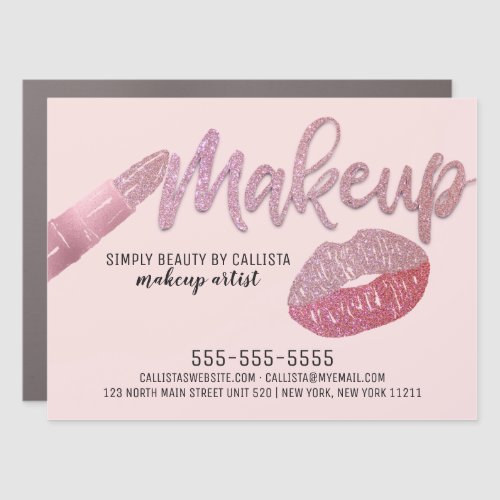 Glam Girly Blush Pink Glitter Foil Lips Makeup Car Magnet