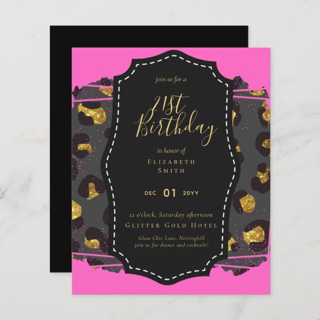 Glam Girly Glitter 21st birthday (or other) Invite (Front/Back)