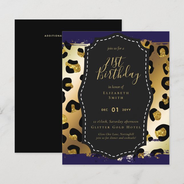 Glam Girly Glitter 21st birthday (or other) Invite (Front/Back)