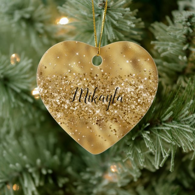 Glam Girly Gold Glitter Glitzy Sparkle Confetti Ceramic Ornament (Tree)