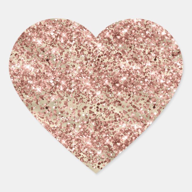 Glam Girly Gold Pink Glitter Sparkle Confetti Heart Sticker (Front)