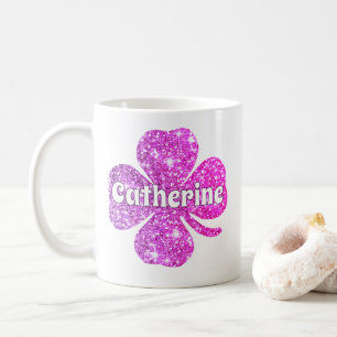 Glam Girly Hot Pink Glitter Lucky Clover Name Coffee Mug