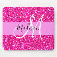 Glam Girly Hot Pink Glitter Sparkles Name Monogram