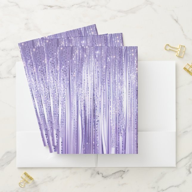 Glam Girly Lavender Tinsel Stripes Pocket Folder (In Situ)