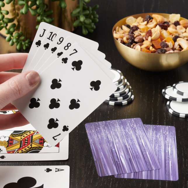 Glam Girly Lavender Tinsel Stripes Poker Cards (In Situ)