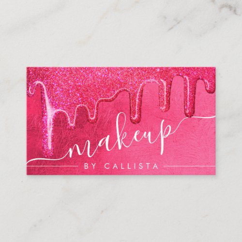 Glam Girly Neon Pink Thick Glitter Drips Makeup Business Card