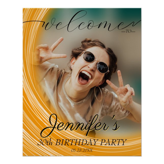 Glam Girly Photo Script 20 30 40 th Birthday Party Poster (Front)