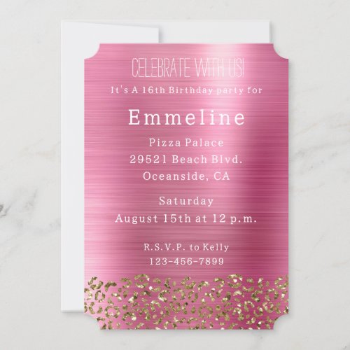 Glam Girly Pink Gold Leopard Invitation