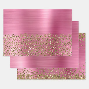 Glam Girly Pink Gold Leopard Wrapping Paper Sheets